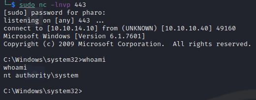 SYSTEM Shell Shell on Host